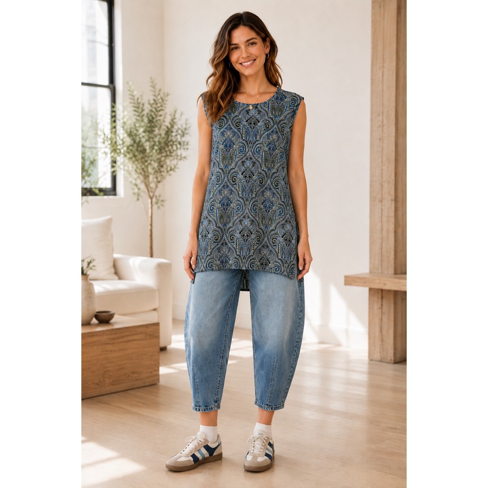 J. Jill Wearever Blue Paisley Medallion Sleeveless Tunic Top Medium